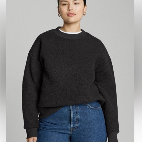 NWT Everlane Teddy Crew Neck Black Sherpa Sweatshirt Oversized Sweatshirt - Picture 1 of 8